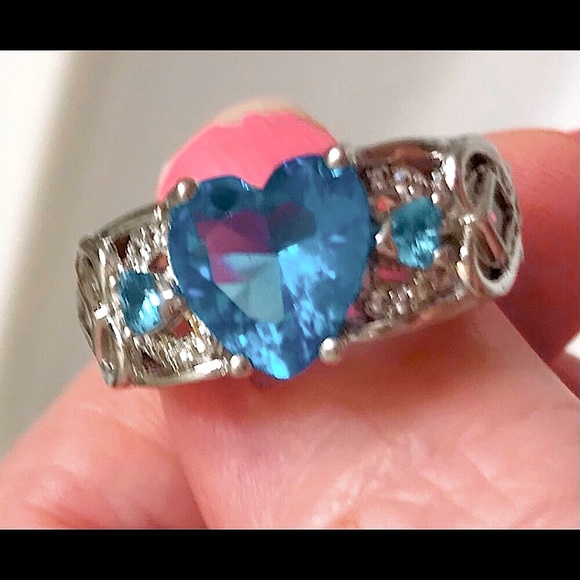 🆕🔥STERLING SILVER GORGEOUS TOPAZ HEART/2SMALL❤️SIDES&MIDDLE ANGEL WINGS👀PICS - Picture 10 of 15